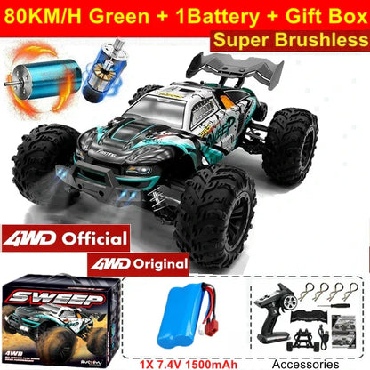 4WD 1:16 80KM/H Super Brushless 50KM/H Brushed RC Car 4x4 Off Road Remote Control High Speed Drift Racing Truck Toy Kids Adults