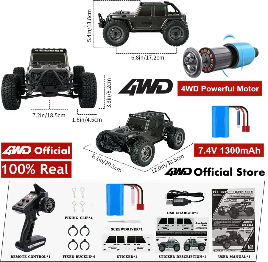 4WD 1:16 80KM/H Super Brushless 50KM/H Brushed RC Car 4x4 Off Road Remote Control High Speed Drift Racing Truck Toy Kids Adults