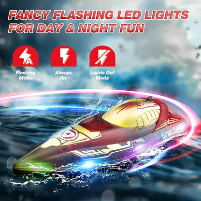 RC Boat: LED Lights, 2.4Ghz, 80 Min Run, Capsize Recovery