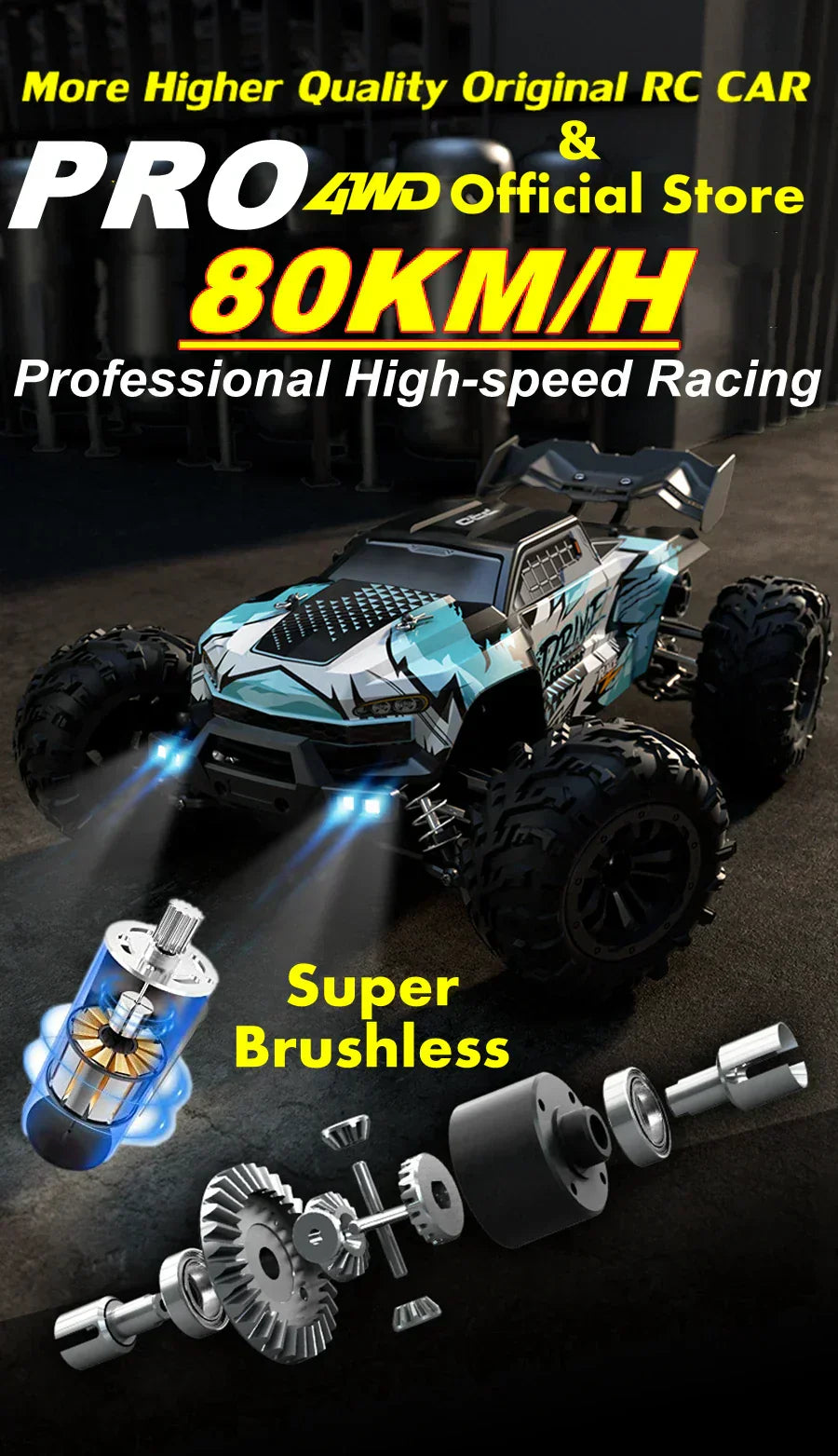 4WD 1:16 80KM/H Super Brushless 50KM/H Brushed RC Car 4x4 Off Road Remote Control High Speed Drift Racing Truck Toy Kids Adults