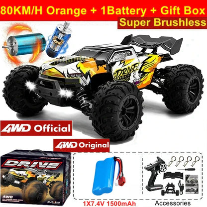 4WD 1:16 80KM/H Super Brushless 50KM/H Brushed RC Car 4x4 Off Road Remote Control High Speed Drift Racing Truck Toy Kids Adults