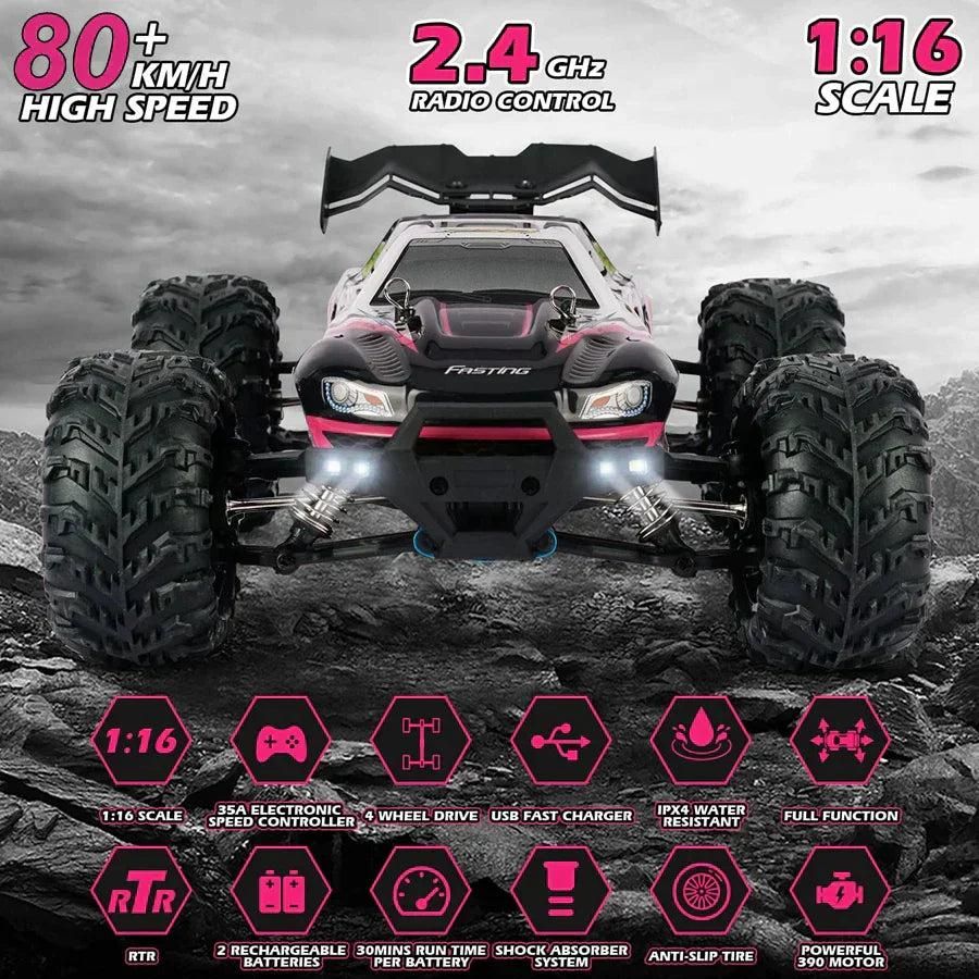 4WD 1:16 80KM/H Super Brushless 50KM/H Brushed RC Car 4x4 Off Road Remote Control High Speed Drift Racing Truck Toy Kids Adults