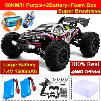 4WD 1:16 80KM/H Super Brushless 50KM/H Brushed RC Car 4x4 Off Road Remote Control High Speed Drift Racing Truck Toy Kids Adults