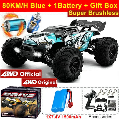 4WD 1:16 80KM/H Super Brushless 50KM/H Brushed RC Car 4x4 Off Road Remote Control High Speed Drift Racing Truck Toy Kids Adults