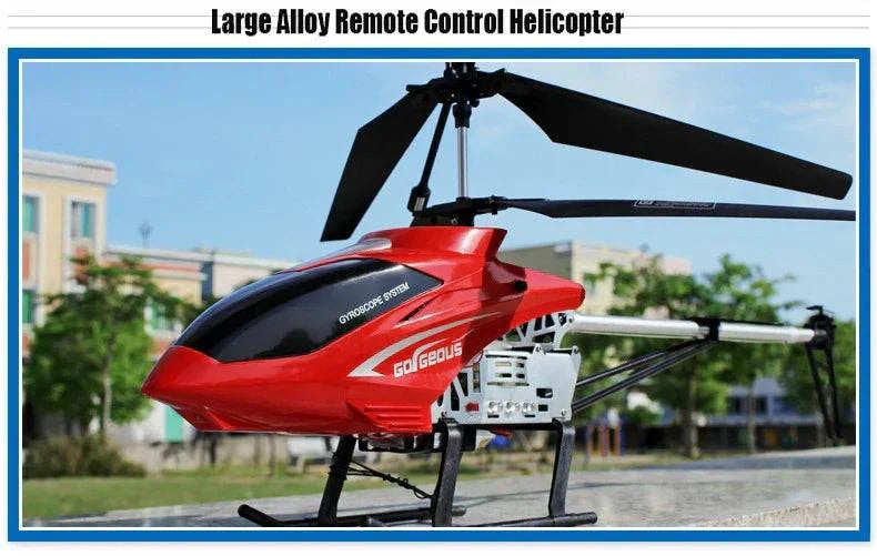 RC helicopter with remote control, durable and large, featuring advanced gyroscopic system for smooth flying.