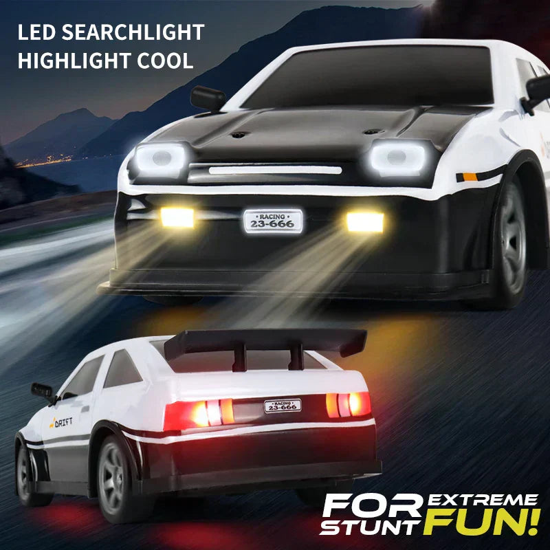 1/16 scale AE86 4x4 high-speed drift RC car with LED headlights, perfect for extreme fun.