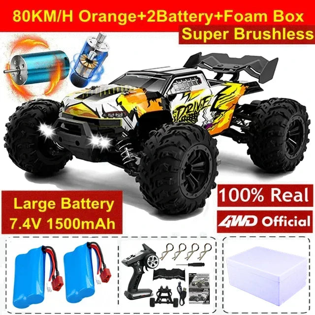 4WD 1:16 80KM/H Super Brushless 50KM/H Brushed RC Car 4x4 Off Road Remote Control High Speed Drift Racing Truck Toy Kids Adults