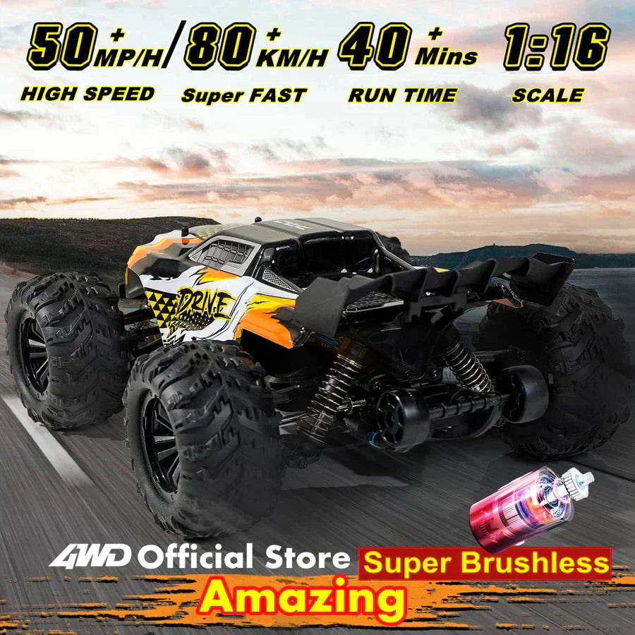 4WD 1:16 80KM/H Super Brushless 50KM/H Brushed RC Car 4x4 Off Road Remote Control High Speed Drift Racing Truck Toy Kids Adults