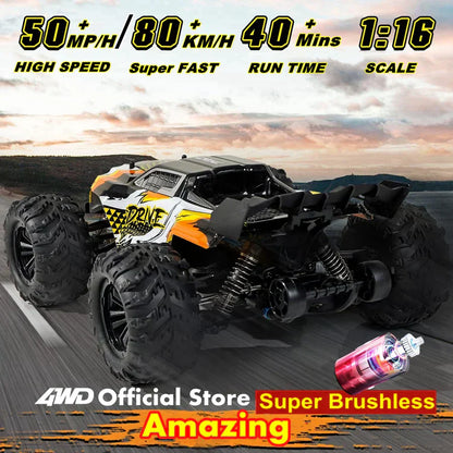 4WD 1:16 80KM/H Super Brushless 50KM/H Brushed RC Car 4x4 Off Road Remote Control High Speed Drift Racing Truck Toy Kids Adults