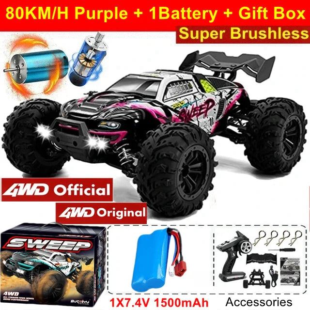 4WD 1:16 80KM/H Super Brushless 50KM/H Brushed RC Car 4x4 Off Road Remote Control High Speed Drift Racing Truck Toy Kids Adults