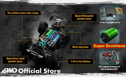 4WD 1:16 80KM/H Super Brushless 50KM/H Brushed RC Car 4x4 Off Road Remote Control High Speed Drift Racing Truck Toy Kids Adults