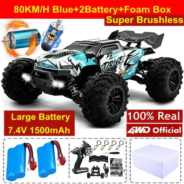 4WD 1:16 80KM/H Super Brushless 50KM/H Brushed RC Car 4x4 Off Road Remote Control High Speed Drift Racing Truck Toy Kids Adults