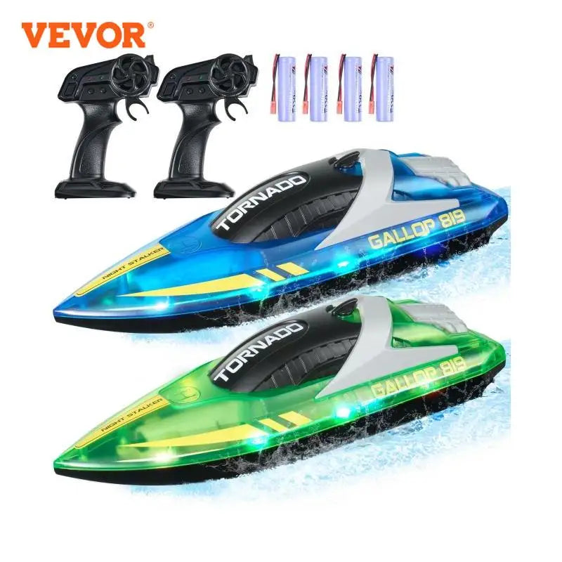 RC racing boats with remote controls and batteries, designed for 12 km/h waterproof speedboat fun.