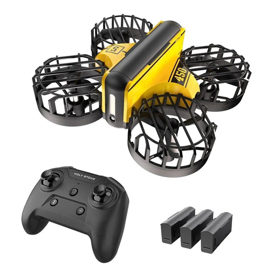 HS450 Mini RC Drone with controller and batteries, compact headless quadcopter design.